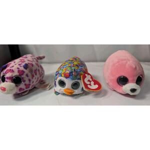 Ty Teenie Toys Lot Of 3 Seaweed Penguin Olivia 4" Soft Plush